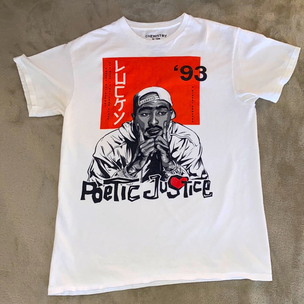 2Pac T shirt bought from fashion Nova size small color white and orange.